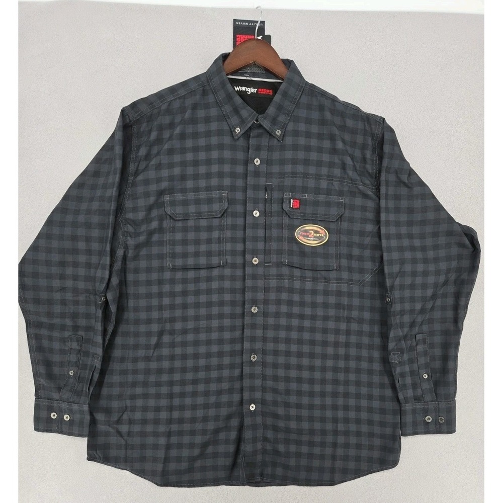 WRANGLER RIGGS Workwear Plaid Button‎ Up Shirt Gray XL Utility Workwear